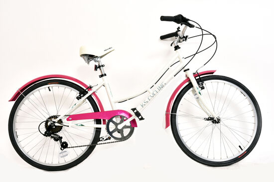 KS Cycling Cruiser Girls Junior Traditional Bicycle 24" Wheel 6 Speed White/Pink 