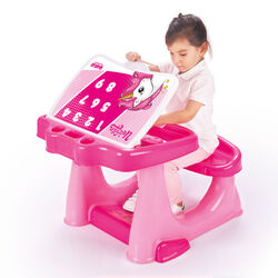 Imperfect Dolu Unicorn Kids Girls Study Desk Table and Chair Set - Pink Thumbnail