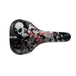 Net Custom FeC Alloy Skull Bike Saddle Seat - Black/White/Red Thumbnail