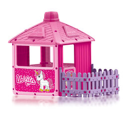 Dolu Unicorn City House with Fence Kids Outdoor Playhouse Set - Pink Thumbnail