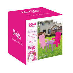 Dolu Unicorn Kids Girls Indoor Outdoor Garden Table and 2 Chairs Set - Pink 1 Thumbnail