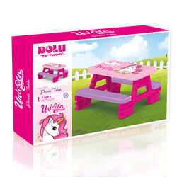 Dolu Unicorn Kids Indoor Outdoor Garden Picnic Table for 4 - Pink 1 Thumbnail