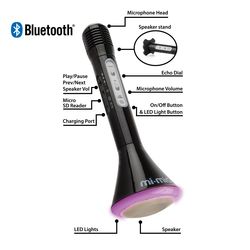 Mi-Mic Karaoke Microphone Speaker with Bluetooth and LED Lights - Black 1 Thumbnail