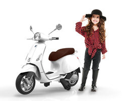 Vespa Primavera Licenced Kids 6v Electric Ride On Retro Moped - White - 3-7yrs 2 Thumbnail