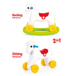 Dolu 2-in-1 Kids Rocking Horse with Wheels Ride On Toy Animal - White 1 Thumbnail