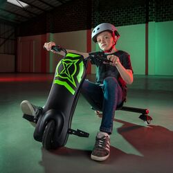 Xootz Typhoon Power Drift Trike Electric Ride On - Black/Green 3 Thumbnail