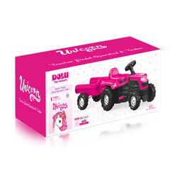 Dolu Unicorn Kids Tractor and Trailer Ride On Toy, Pedal Operated - Pink 1 Thumbnail