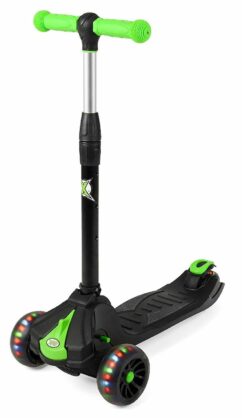 Xootz Folding Tri Scooter with LED Wheels & Adjustable Handlebar - Black