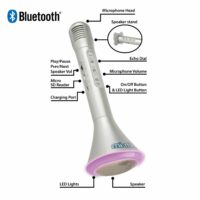 Mi-Mic Karaoke Microphone Speaker with Bluetooth and LED Lights - Silver - Image 2