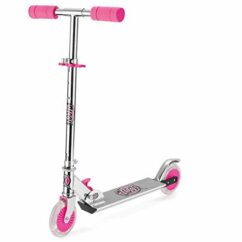 Xootz Kids Alloy Folding Push Kick Scooter with LED Wheels, Pink