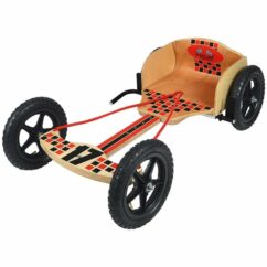 Toyrific Kids Wooden Go Kart Ride On with Rear Hand Brake - Inflatable Tyres 5 Years+