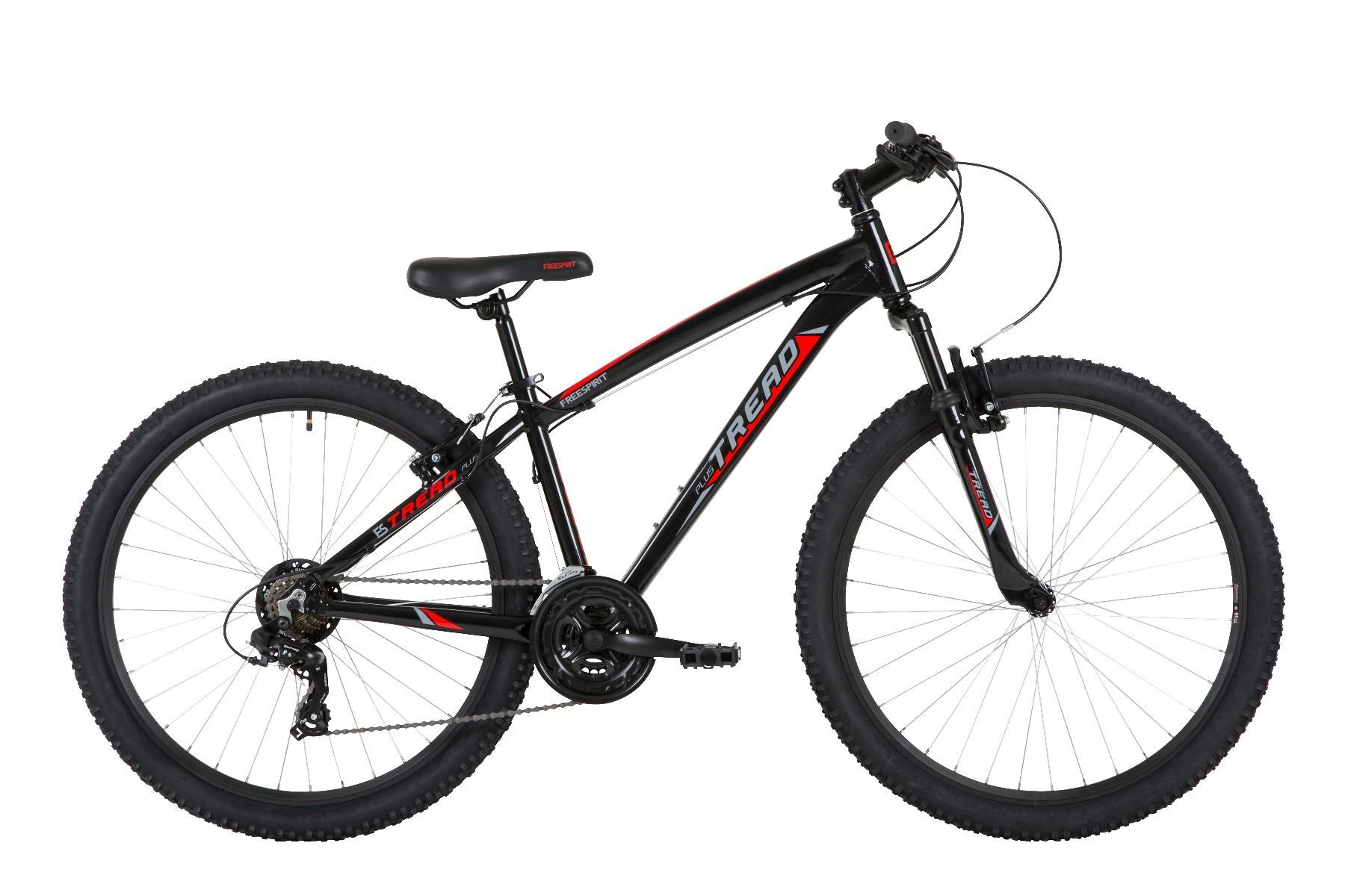 Freespirit Tread Mens Alloy Mountain Bike, 18 Speed, 27.5" Wheel - Black/Red