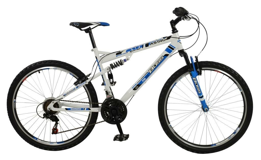 Boss Astro Mens Full Suspension Mountain Bike , 26" Wheel, 18" Frame - White/Black/Blue