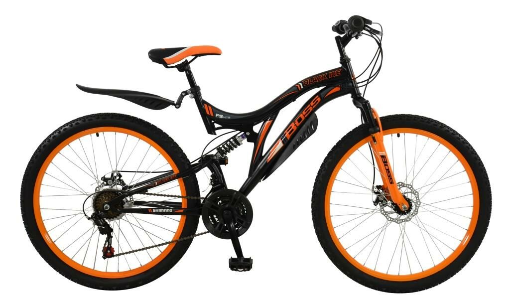 Boss Black Ice Mens Full Suspension Mountain Bike, 26" Wheel - Black/Orange