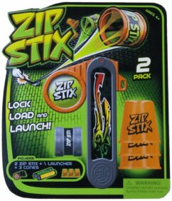 Zip Stix Kids Play Toy Twin Pack - 2 ZipStix / 1 Launcher / 3 Cones