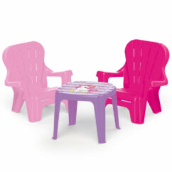 Dolu Unicorn Kids Girls Indoor Outdoor Garden Table and 2 Chairs Set - Pink