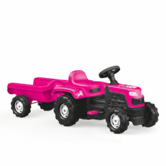Dolu Unicorn Kids Tractor and Trailer Ride On Toy, Pedal Operated - Pink