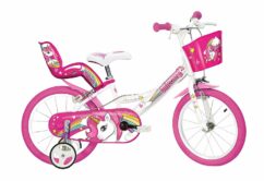 Dino Unicorn Girls Bicycle 16" With Stabilisers- White/Pink