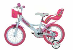 Dino Unicorn Girls Bicycle 14" With Stabilisers - White/Pink