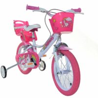 Dino Unicorn Girls Bicycle 14" With Stabilisers - White/Pink - Image 2