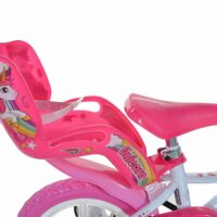 Dino Unicorn Girls 12" First Bicycle With Stabilisers - White/Pink - Image 2