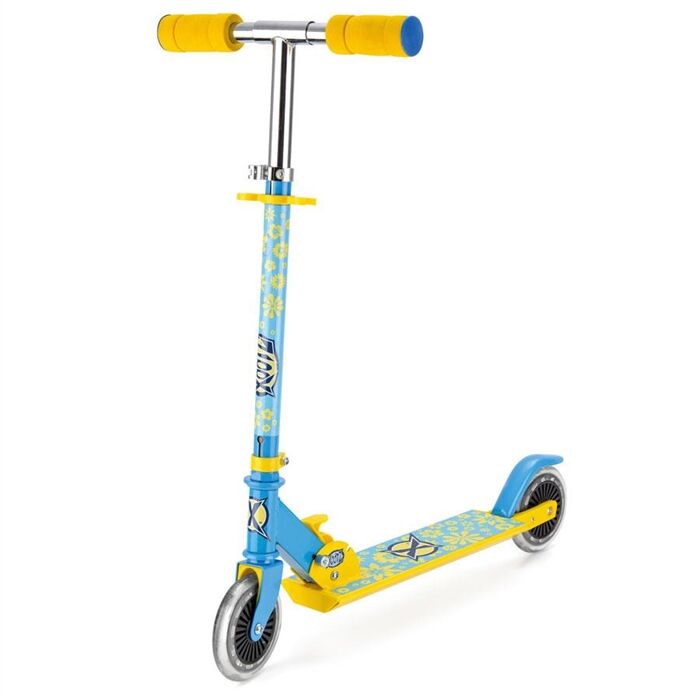 Xootz Kids Junior Girls In-Line Folding Push Scooter with Light Up Wheels - Flower