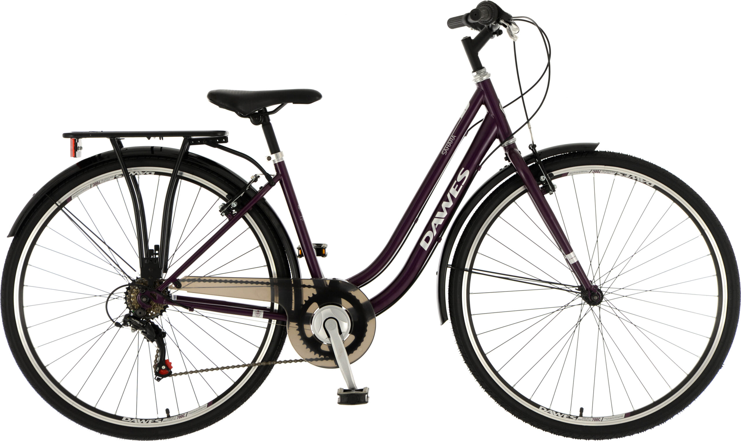 Dawes Sahara Low Step Ladies Commuter Hybrid Bike, 700c Wheel, 6 Speed - Plum