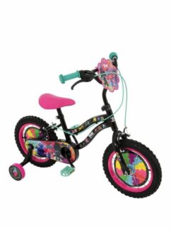 Dreamworks Trolls 2 World Tour 14" Girls Bike, Single Speed, Stabilisers - Black/Pink