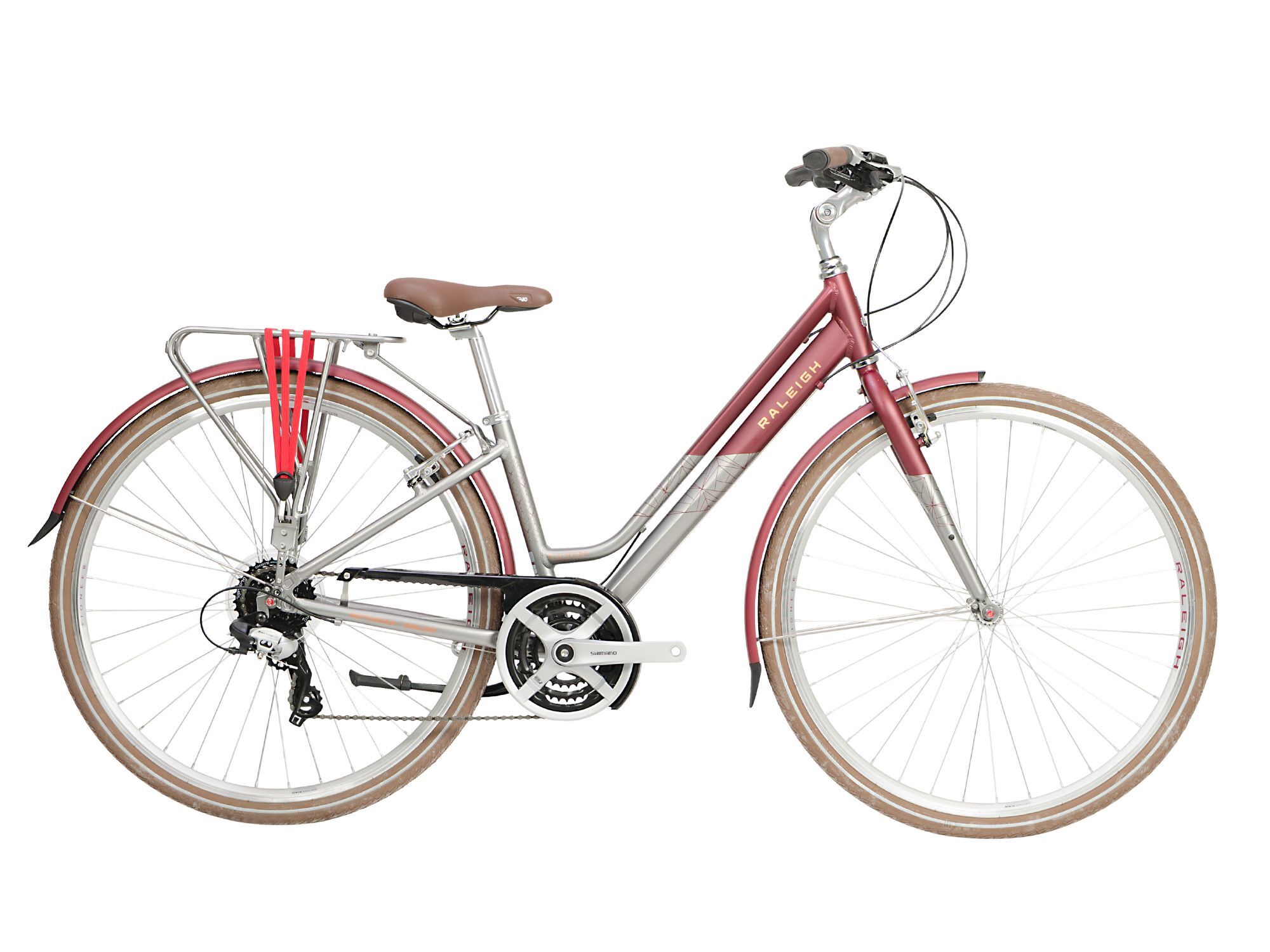 Raleigh Pioneer Grand Tour Low Step Hybrid Bicycle 2021 - Burgundy/Grey