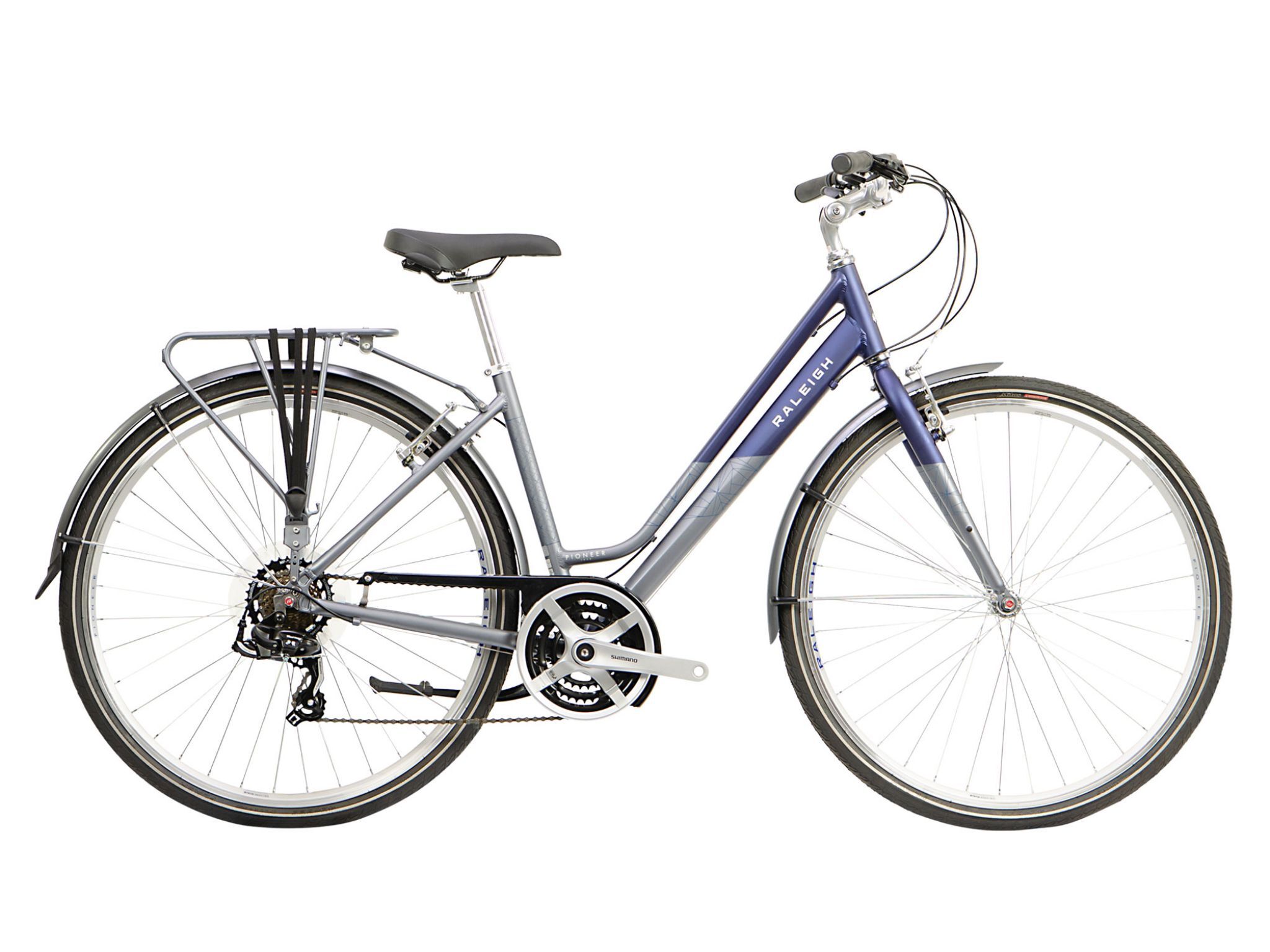 Raleigh Pioneer Tour Low Step Traditional Hybrid Bicycle - Grey/Blue
