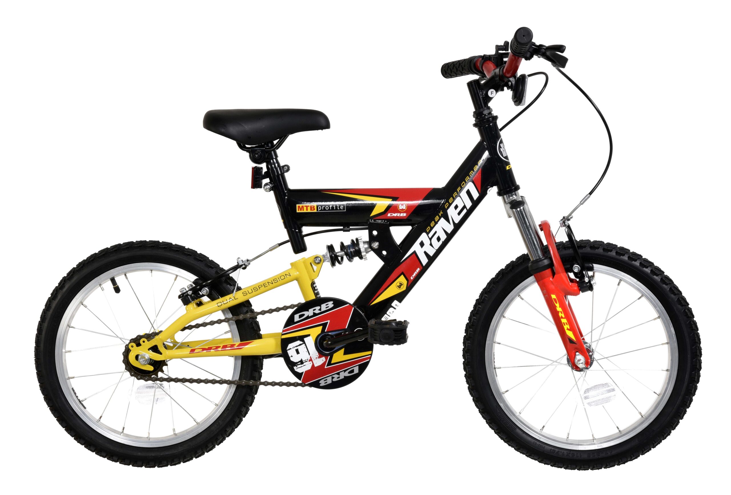 Dallingridge Raven Boys Full Suspension Mountain Bike, 16" Wheel - Black/Yellow/Red