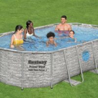 Bestway Power Steel Swim Vista Series Oval Swimming Pool Set, 14ft x 8' 2" x 39.5" - Grey Stone - Image 2