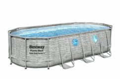 Bestway Power Steel Swim Vista Series Oval Swimming Pool Set, 18ft x 9' x 48" - Grey Stone