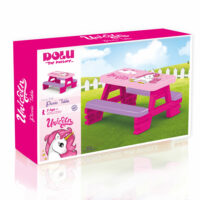 Imperfect Dolu Unicorn Kids Indoor Outdoor Garden Picnic Table for 4 - Pink - Image 2
