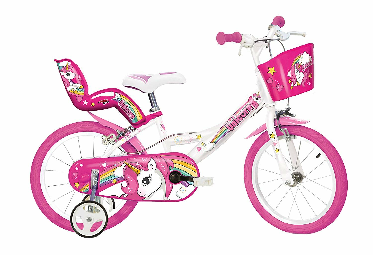 Imperfect Dino Unicorn Girls Bicycle 16" With Stabilisers- White/Pink